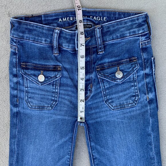 American Eagle Outfitters Festival Flare Next Level Stretch Low Rise Jeans Sz00 - Picture 12 of 14